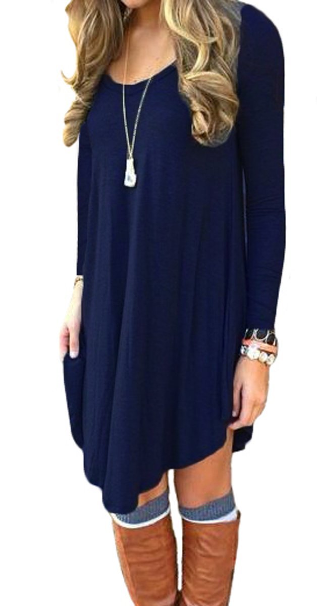 long sleeve loose t shirt dress DEARCASE Women's Long Sleeve Casual Loose T-Shirt Dress Navy Blue M –  Leeyen Rogers