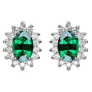 925 Sterling Silver 18k White Gold Plated 2.0ct Oval Emerald Az9701e Stud Earrings
