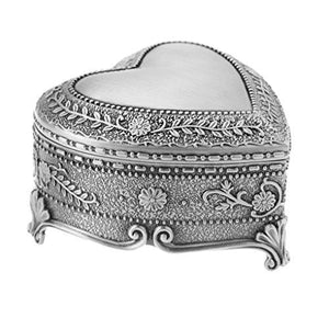 Vintage Antique Silver Tinket Box Heart Shape Tin Engraved Jewelry Box Classic  Home Accent