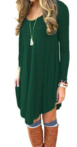 DEARCASE Women's Irregular Hem Long Sleeve Casual T-Shirt Flowy Short Dress Dark Green M