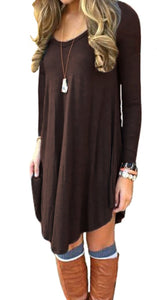 DEARCASE Women's Irregular Hem Long Sleeve Casual T Shirt Flowy Short Dress Coffee L