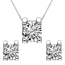 Load image into Gallery viewer, 925 Sterling Silver 0.7 Carat Solitaire Round CZ Bridal Necklace Stud Earrings Set