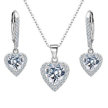 Load image into Gallery viewer, 925 Sterling Silver Cubic Zirconia Love Heart Bridal Pendant Necklace Leverback Earrings Set