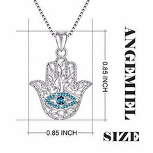 Load image into Gallery viewer, 925 Sterling Silver Evil Eye Hamsa Hand Fatima Good Luck Blue CZ Vintage Pendant Necklace, Box Chain 18"