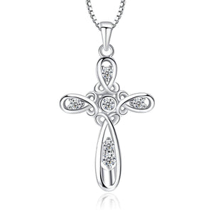 925 Sterling Silver Gem Faith Hope Love Cross Pendant Necklace for Girls and Women, 18"