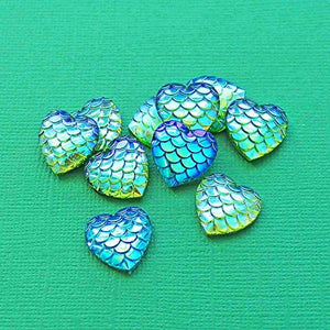 12 Mermaid Charms Green Scale Resin Cabochon 16mm x 16mm Z240 Jewelry Making Supply Pendant