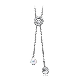 "Carefree Girl" Circle Elements Sweater Necklace, Clear Crystals from Swarovski & Crystal Pearl, Y-shaped Woman Chain