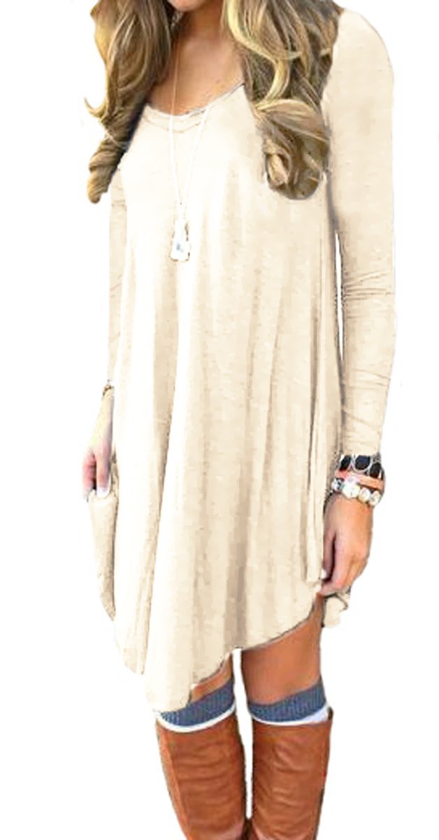 DEARCASE Women's Long Sleeve Casual Loose T-Shirt Dress Beige S Leeyen Rogers DEARCASE Women's Long Sleeve Casual Loose T-Shirt Dress Beige S Leeyen Rogers