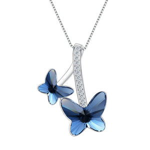 925 Sterling Silver CZ "Butterfly Lover" Made with Swarovski Crystals Pendant Necklace Denim Blue
