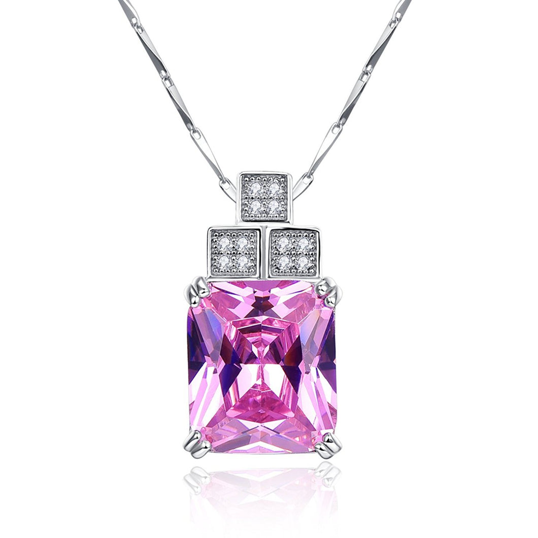 925 Sterling Silver 12x14mm Created Pink Topaz CZ Pendant Necklace with Chain 18