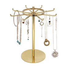 Load image into Gallery viewer, Discover the metal jewelry display stand gold rotatable table top jewelry display holder necklaces bracelets earrings ring hanging jewelry organizer gold