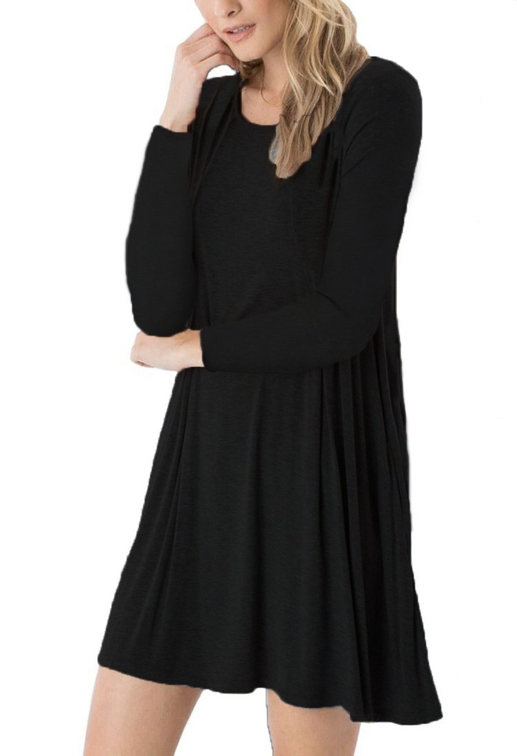 DEARCASE Women's Long Sleeve Casual Loose T-Shirt Dress Black S