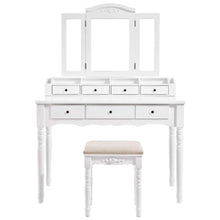 Load image into Gallery viewer, The best vasagle vanity set tri folding necklace hooked mirror 7 drawers 6 organizers makeup dressing table with cushioned stool easy assembly for women white urdt06m