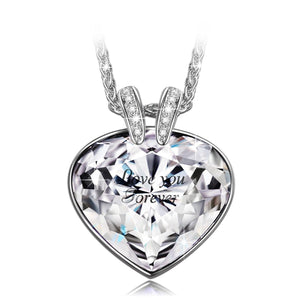 "Forever Love" Heart Pendant Necklace Made with Clear Swarovski Crystals Jewelry for Women, Birthday Gifts for Girlfriend Wife Anniversary Gifts for Her