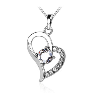 "The One" 18K White Gold Plated Heart Pendant Necklace with Chain. Crystal Gifts for Women