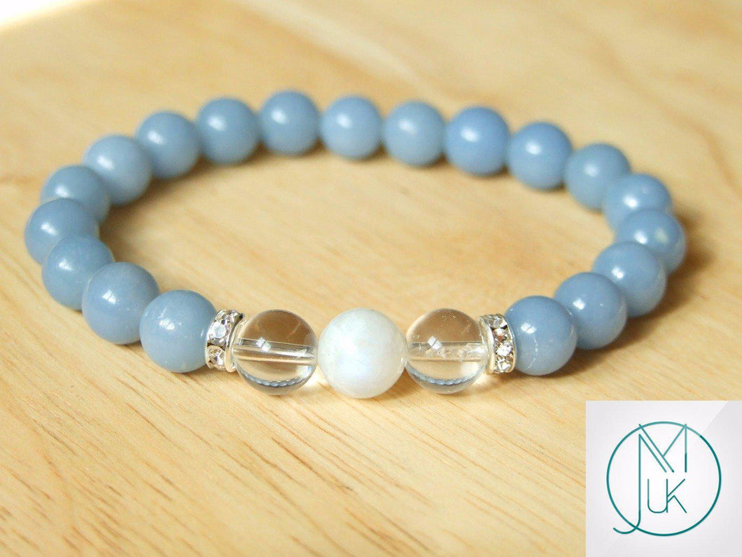 Angelite Crystal Moonstone Natural Gemstone Bracelet 6-9'' Elasticated