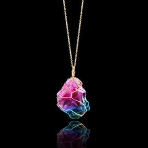 Rainbow Colorful Irregular Stone Crystal Chakra Pendant Necklace