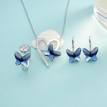 Load image into Gallery viewer, 925 Sterling Silver Love Heart Butterfly Made with Swarovski Crystals Pendant Necklace Stud Earrings Ring Set