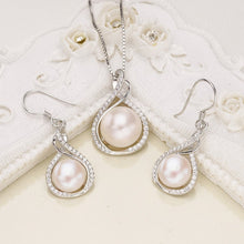 Load image into Gallery viewer, 925 Sterling Silver CZ Cream Freshwater Cultured Pearl Infinity Bridal Necklace Hook Earrings Set Clear