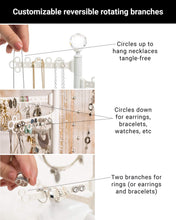 Load image into Gallery viewer, Best all hung up 12 tier extra capacity over the door or wall mounted jewelry organizer display everything save space long necklaces earrings 110 pairs rings bracelets white