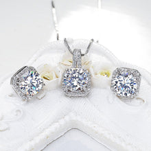Load image into Gallery viewer, 925 Sterling Silver Cubic Zirconia Bridal Pendant Necklace Earrings Jewlery Set Clear