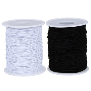2 Roll Elastic Cord Thread Beading Threads Stretch String Fabric Crafting Cord for Jewelry Making, 0.8 mm, 100 m/ Roll, White and Black