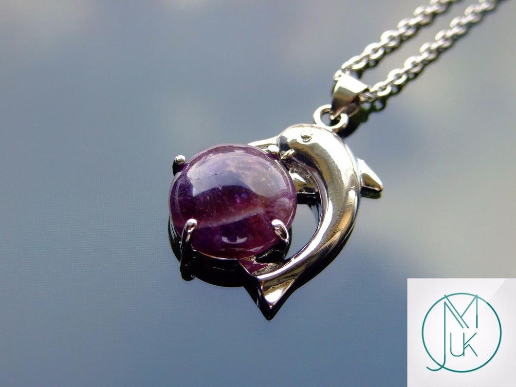 Amethyst Dolphin Natural Gemstone Pendant Necklace 50cm