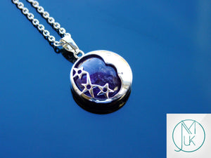 Amethyst Moon Natural Gemstone Pendant Necklace 50cm