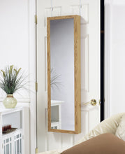 Load image into Gallery viewer, Selection plaza astoria over the door wall mount jewelry armoire with full length dressing mirror and vanity mirror for earrings necklaces and rings oak