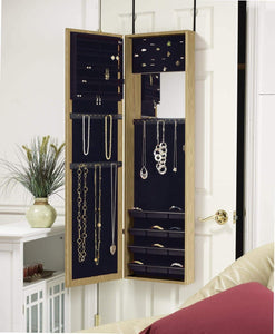 Shop plaza astoria over the door wall mount jewelry armoire with full length dressing mirror and vanity mirror for earrings necklaces and rings oak
