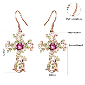 Angelady"God We Trust"Cross Pendant Necklace Dangle Earrings Set with S925 Sterling Sliver Prong,Crystal from Swarovski