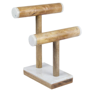 Explore creative home natural marble stone and mango wood 2 tier necklace bracelet display stand 8 7 8 l x 4 3 8 w x 11 3 4 h off off white patterns may very
