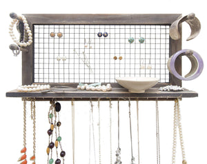 Explore socal buttercup rustic jewelry organizer wall mount with bracelet pegs necklace holder earring hanger hanging mounted wooden shelf to display earrings necklaces and accessories from