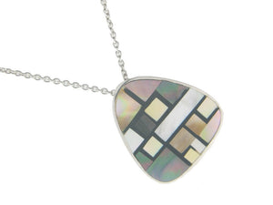 Vintage Triad Mother of Pearl Pendant Necklace in 925 Sterling Silver by  , 16"