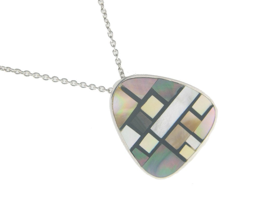 Vintage Triad Mother of Pearl Pendant Necklace in 925 Sterling Silver by  , 16
