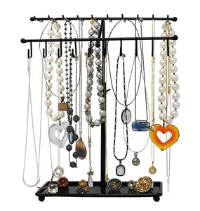Adjustable Height Black Metal 30-Hook Necklace / Bracelet Jewelry Organizer Display Rack by Arad