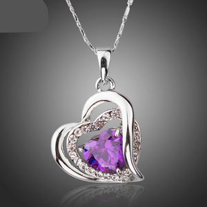 Forever Love Three Heart Romantic Purple Cubic Pendant Necklaces for Valentine's Day Gift