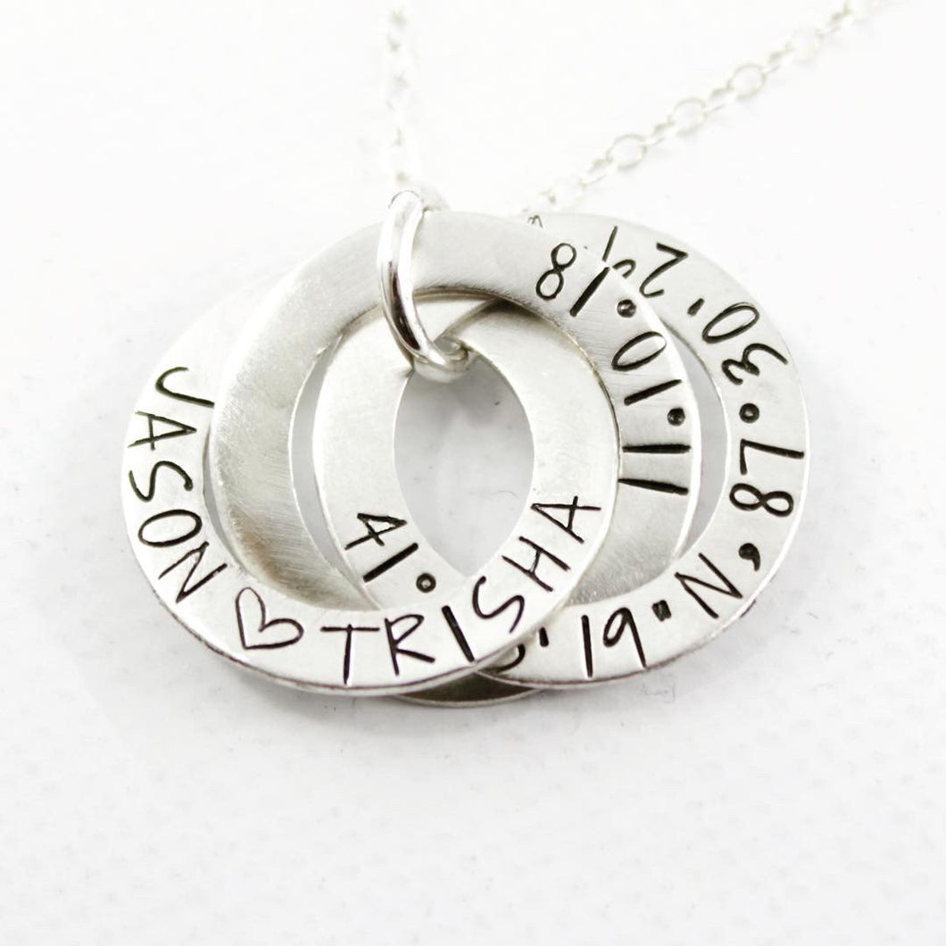 Three Ring Russian Ring Necklace - Can be personalized with your choice of text