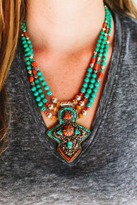 Turquoise and Amber Traditional Karma Necklace