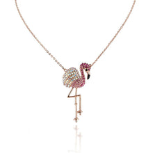 Load image into Gallery viewer, Bella Fashion Rose Gold Tone Bling Pink Flamingo Pendant Necklace Austrian Crystal Rhinestone Animal Necklace For Party Jewelry