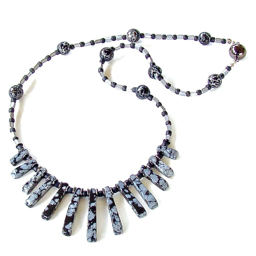 Saturn's Lair: Black and Gray Gemstone Necklace