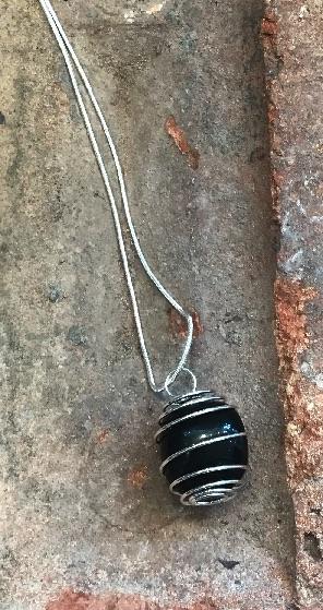 Black Obsidian Stone Wire Wrapped Necklace
