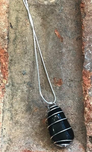 Black Tourmaline Stone Wire Wrapped Necklace
