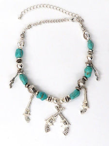 Turquoise and Crystals Cross Gun Necklace NC55421