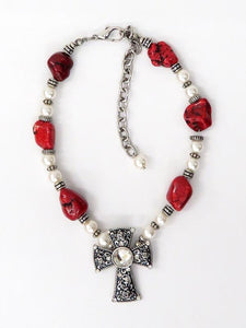 Red Stones and Crystal Iron Cross Necklace NC55422
