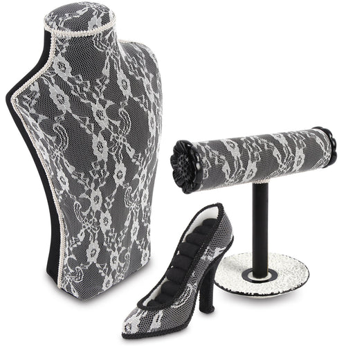 #COP4162-BK Jewelry Holder Hanging Necklace Earring Bracelet Rings Organizer Display Stand Set