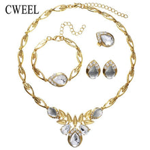 Load image into Gallery viewer, CWEEL Nigeria Perlé Or Couleur Bijoux Ensembles Pour Les Femmes Créé Cristal/CZ Collier Goutte D'eau Boucle D'oreille Partie Accessoires De Vacances