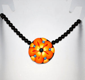 Yellow and Orange Flower Pendant Beaded Necklace for Women, Fashion Jewelry
