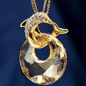Dolphin Backer Crystal Long Pendant Necklace