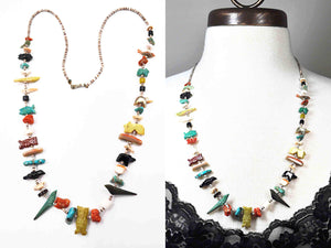 Vintage Zuni Native American Carved Multi-Stone Multi-Color Beaded Animal Long Necklace #c699